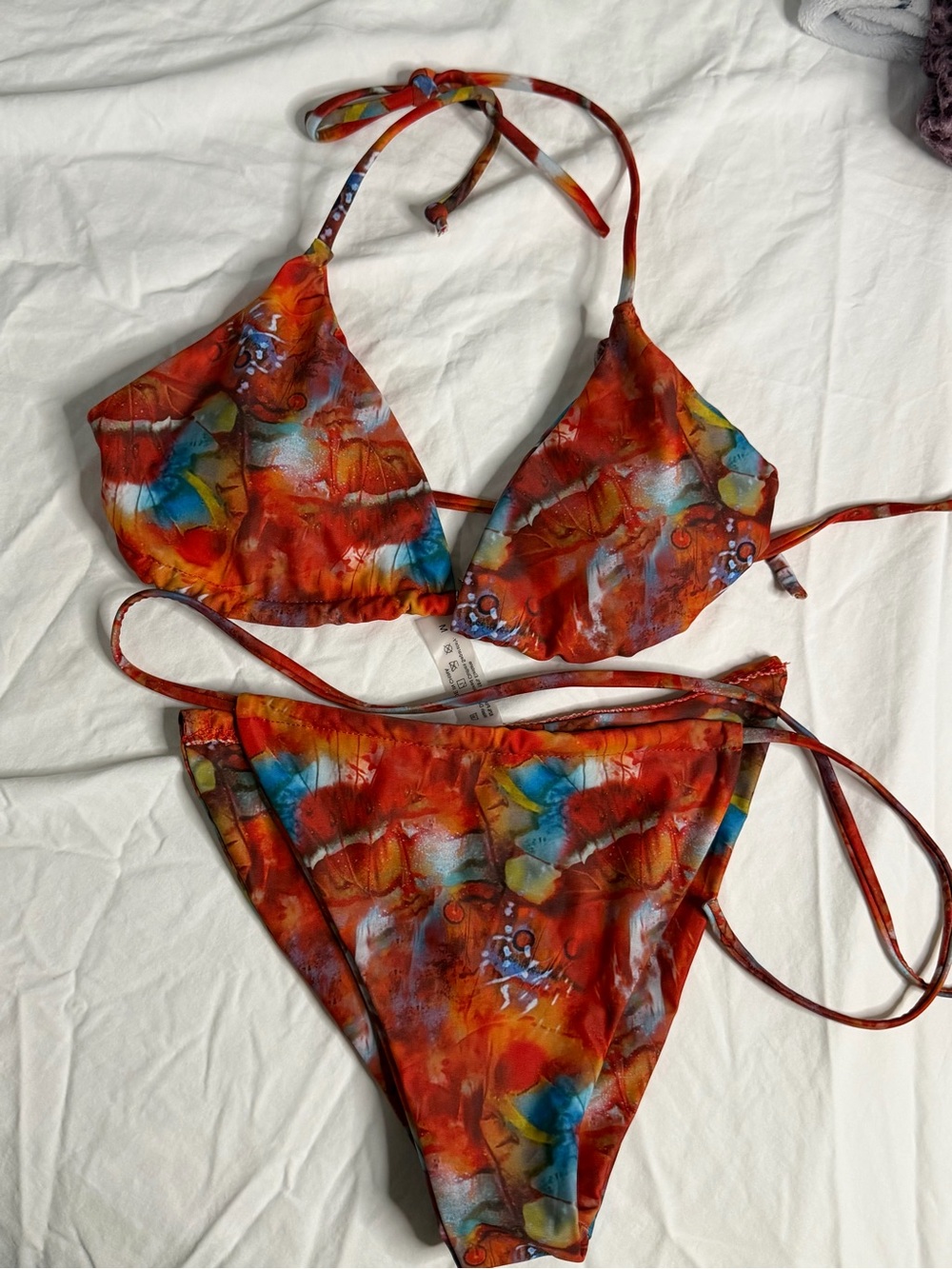 Forever 21 Red Multicolor Floral Tie Bikini